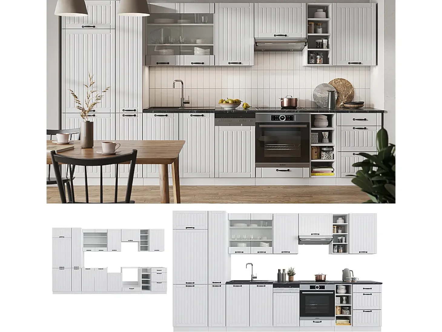Mueble de cocina casa de campo blanca/blanca 355x60x81.6 fame-line