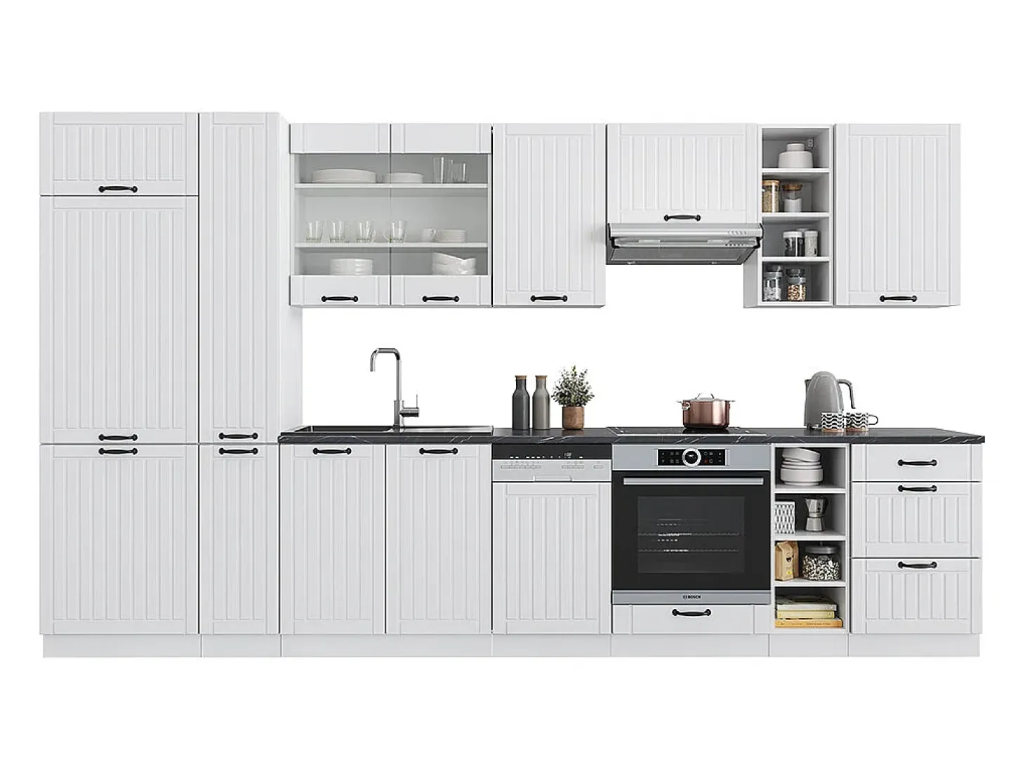 Mueble de cocina casa de campo blanca/blanca 355x60x81.6 fame-line