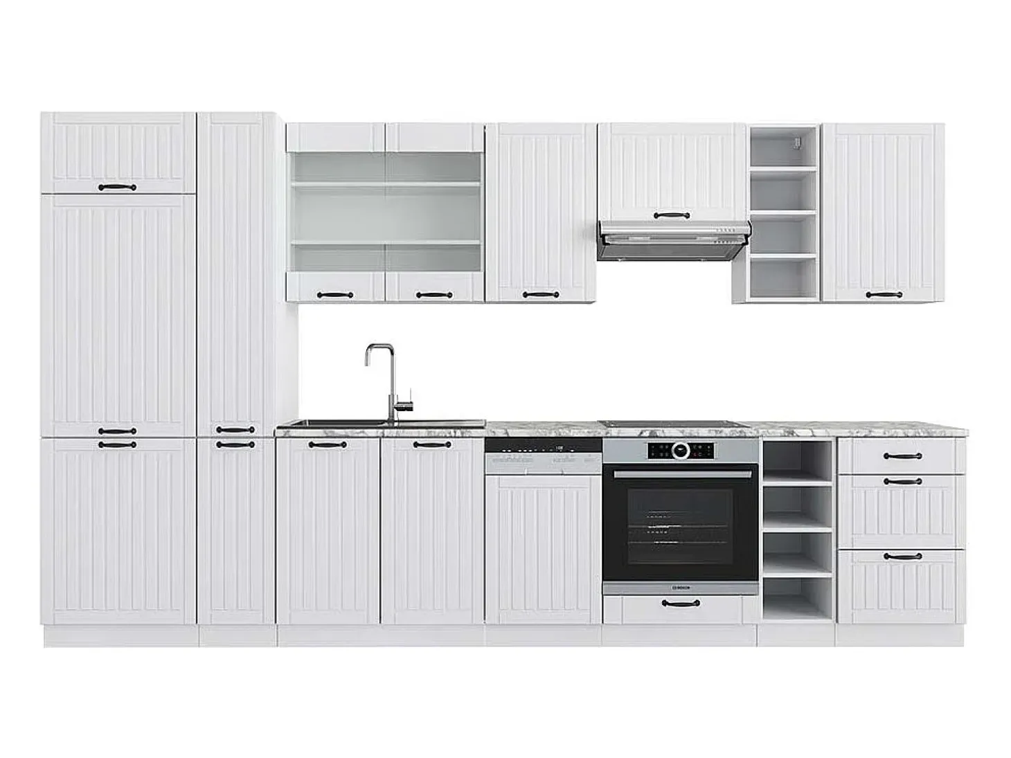 Mueble de cocina casa de campo blanca/blanca 355x60x81.6 fame-line