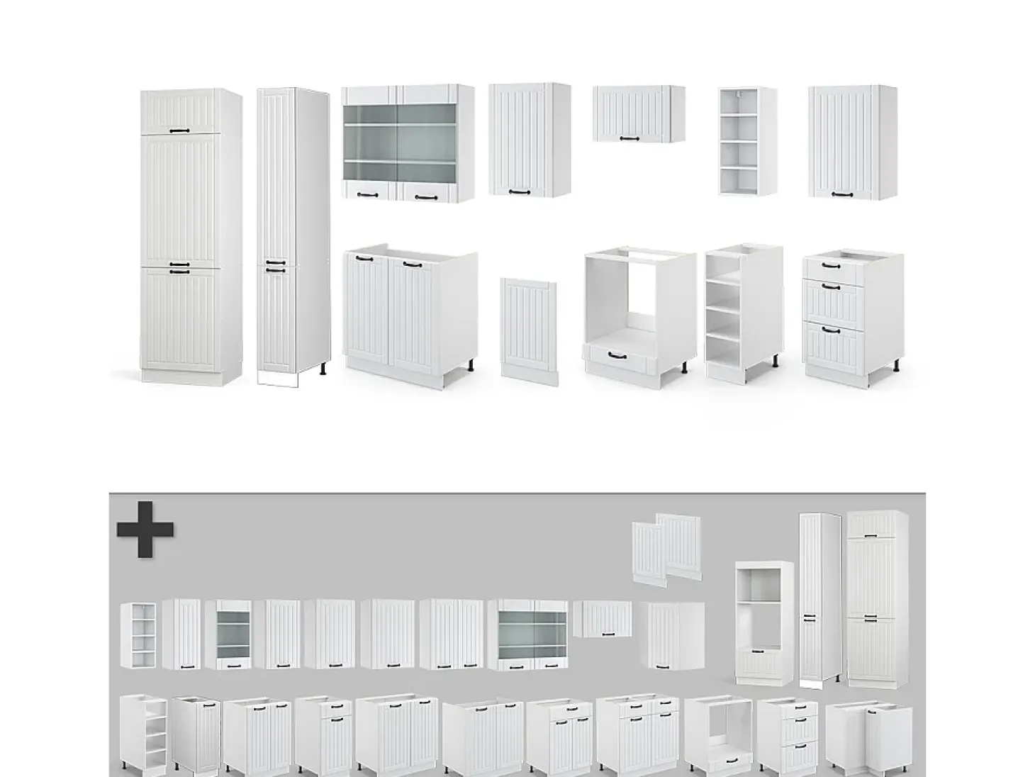 Mueble de cocina casa de campo blanca/blanca 355x60x81.6 fame-line