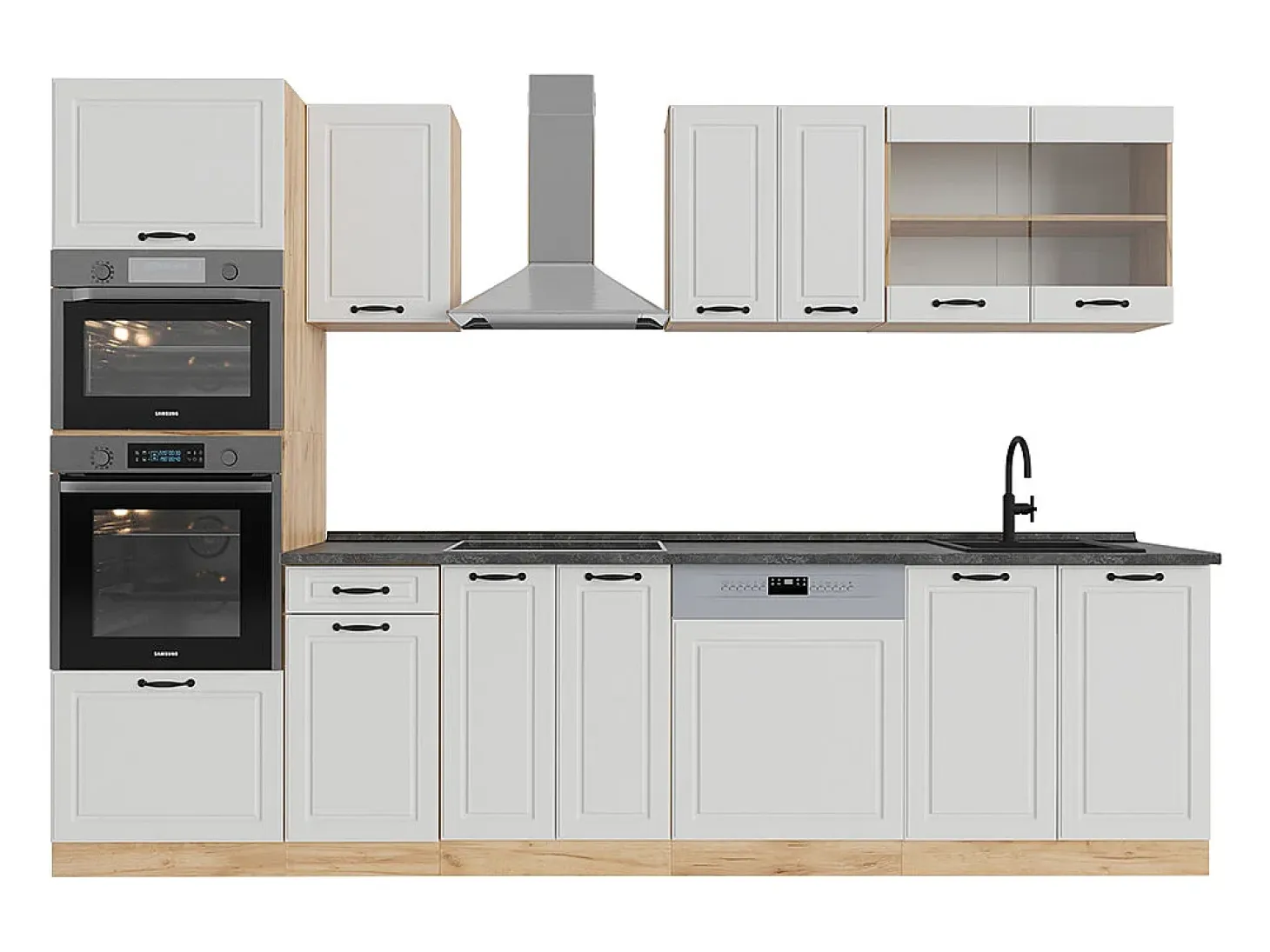 Mueble de cocina casa de campo blanca/roble dorado 300x46x81.6 r-line