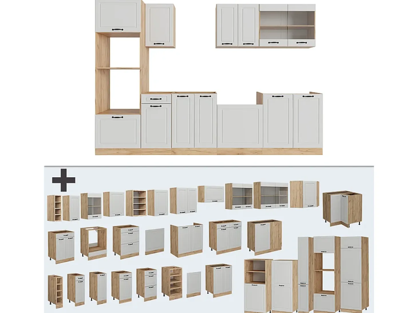 Mueble de cocina casa de campo blanca/roble dorado 300x46x81.6 r-line