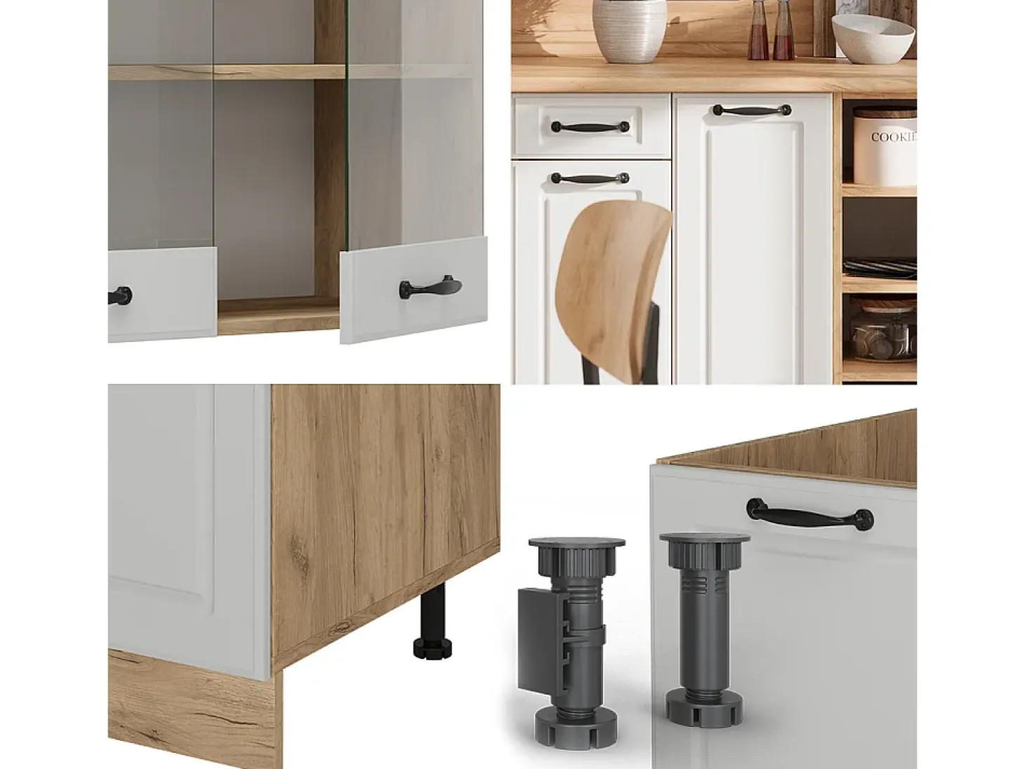 Mueble de cocina casa de campo blanca/roble dorado 240x46x81.6 r-line