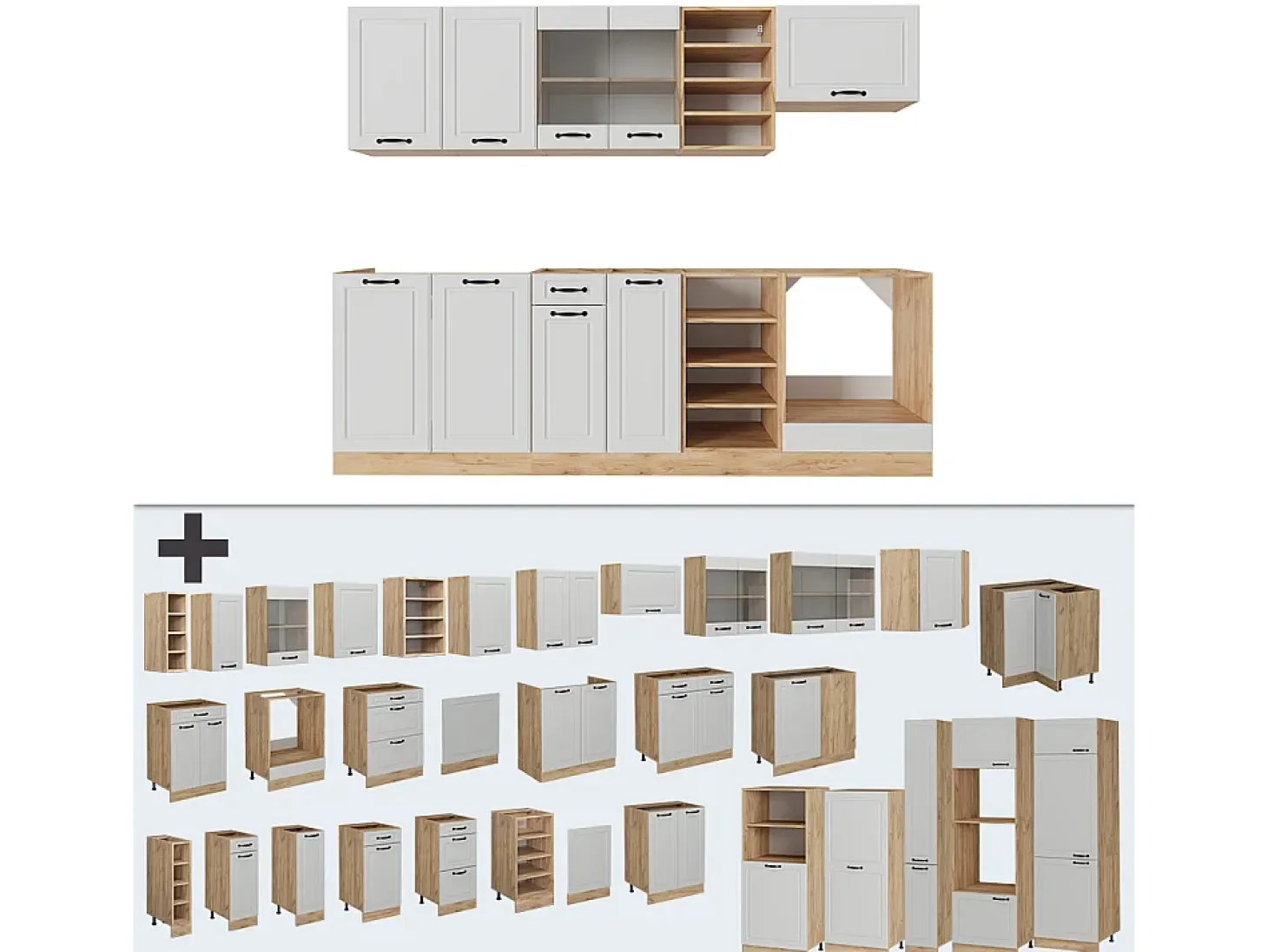 Mueble de cocina casa de campo blanca/roble dorado 240x46x81.6 r-line