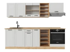 Mueble de cocina casa de campo blanca/roble dorado 240x46x81.6 r-line