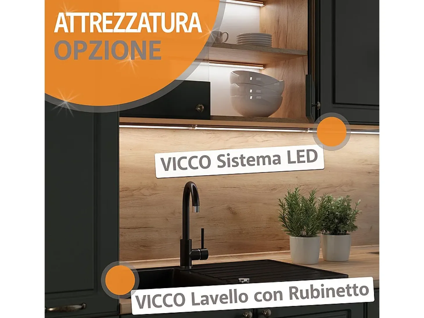 Mueble de cocina casa de campo blanca/blanca 240x60x81.6 r-line