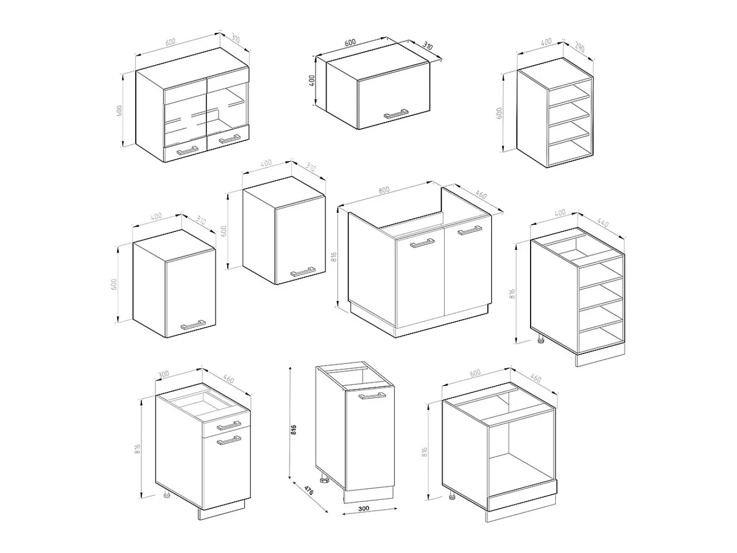 Mueble de cocina casa de campo blanca/blanca 240x60x81.6 r-line
