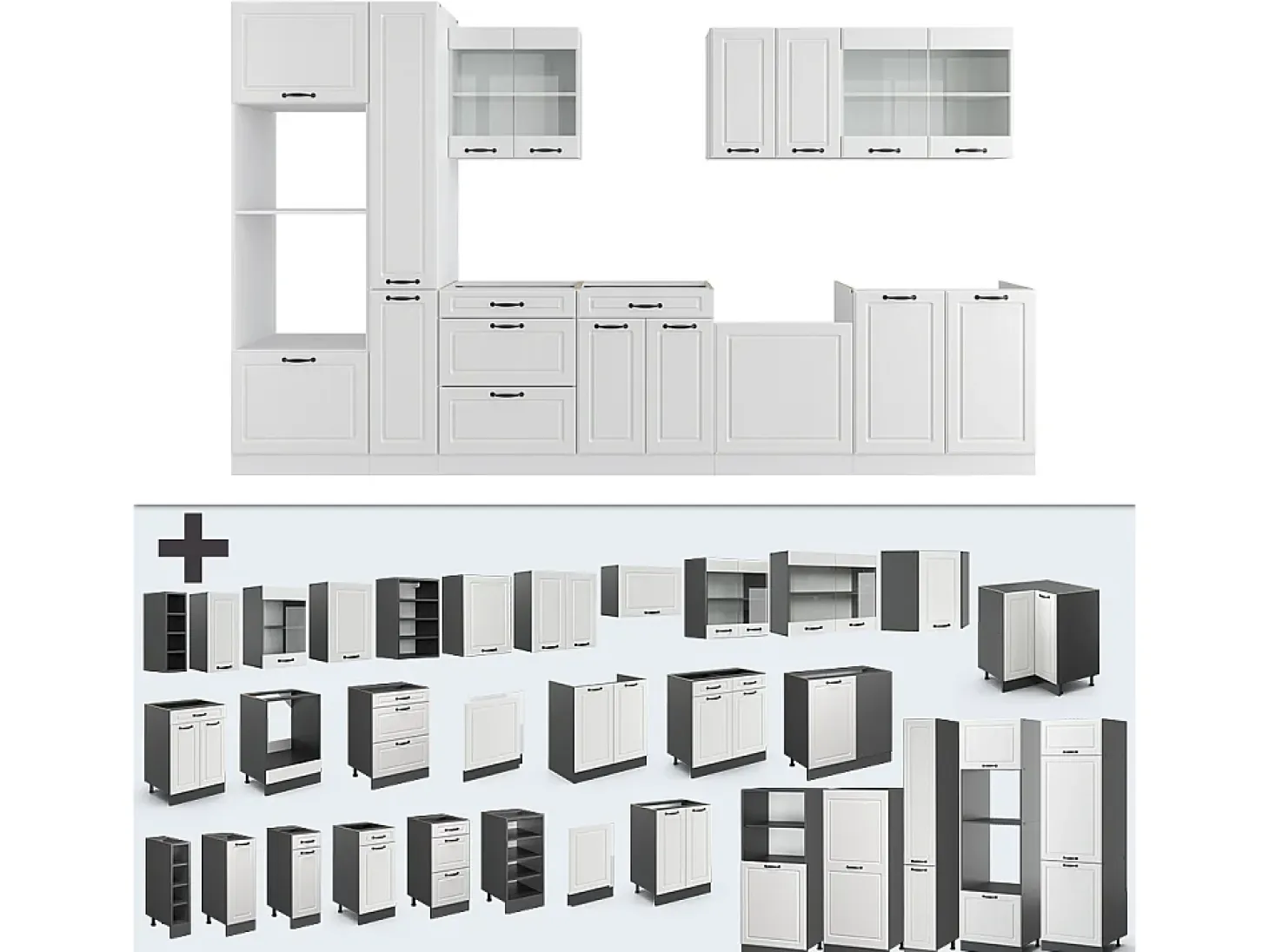 Mueble de cocina casa de campo blanca/blanca 350x46x81.6 r-line