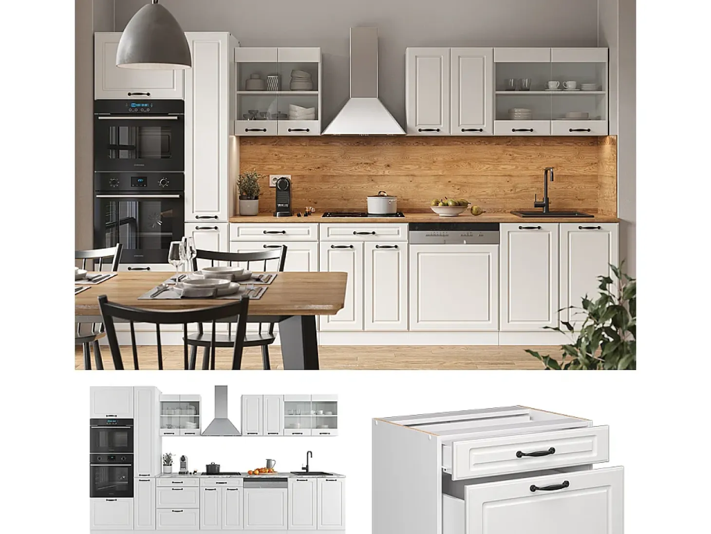 Mueble de cocina casa de campo blanca/blanca 350x46x81.6 r-line
