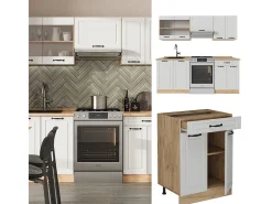 Mueble de cocina casa de campo blanca/roble dorado 200x60x81.6 r-line
