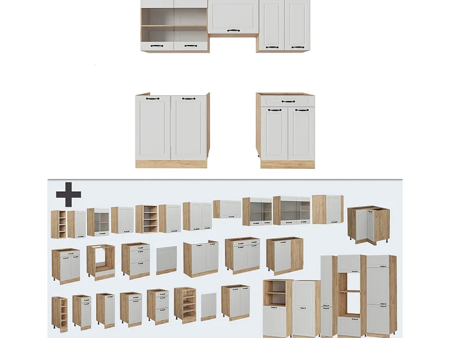 Mueble de cocina casa de campo blanca/roble dorado 200x60x81.6 r-line