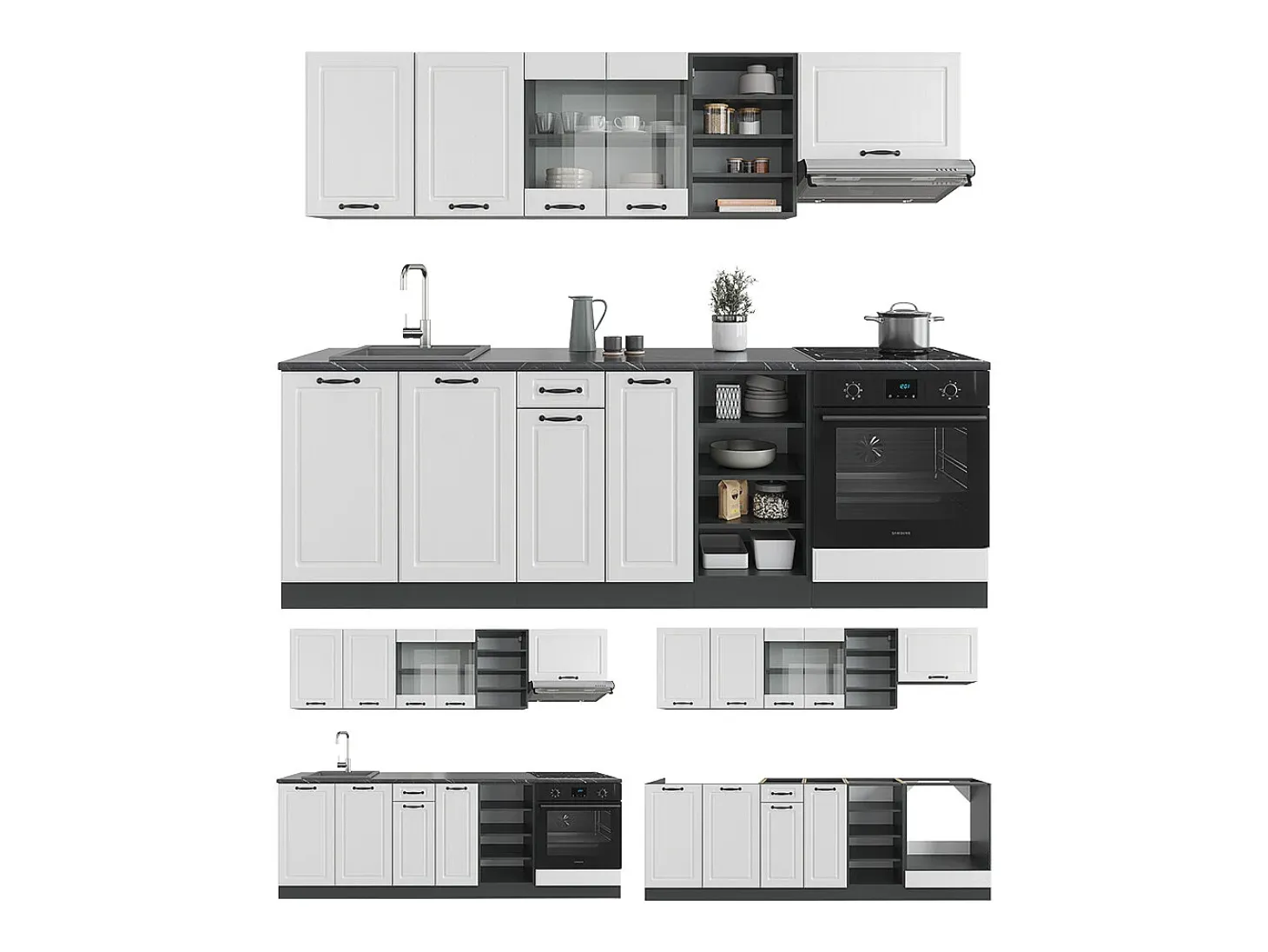 Mueble de cocina casa de campo blanca/antracita 240x60x81.6 r-line
