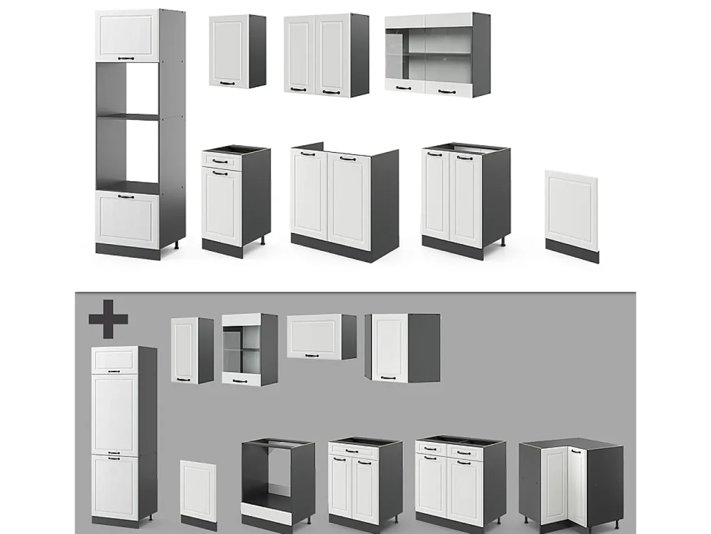 Mueble de cocina casa de campo blanca/antracita 300x60x81.6 r-line