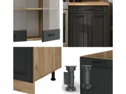 Mueble de cocina casa de campo antracita/roble dorado 200x46x81.6 r-line