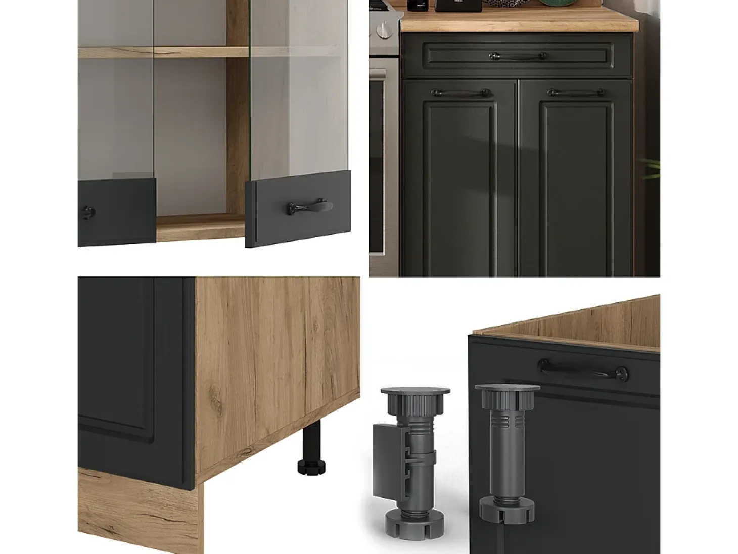 Mueble de cocina casa de campo antracita/roble dorado 200x46x81.6 r-line