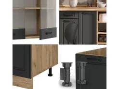 Mueble de cocina casa de campo antracita/roble dorado 240x46x81.6 r-line