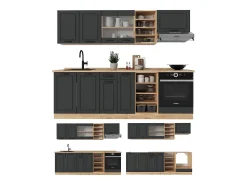 Mueble de cocina casa de campo antracita/roble dorado 240x46x81.6 r-line