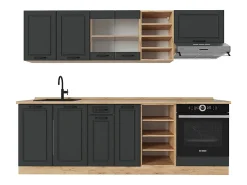 Mueble de cocina casa de campo antracita/roble dorado 240x46x81.6 r-line