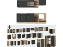 Mueble de cocina casa de campo antracita/roble dorado 240x46x81.6 r-line