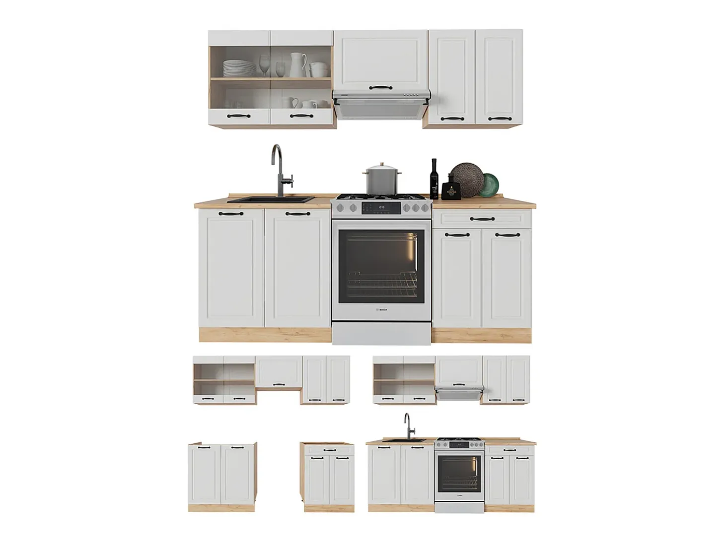 Mueble de cocina casa de campo blanca/roble dorado 200x60x81.6 r-line