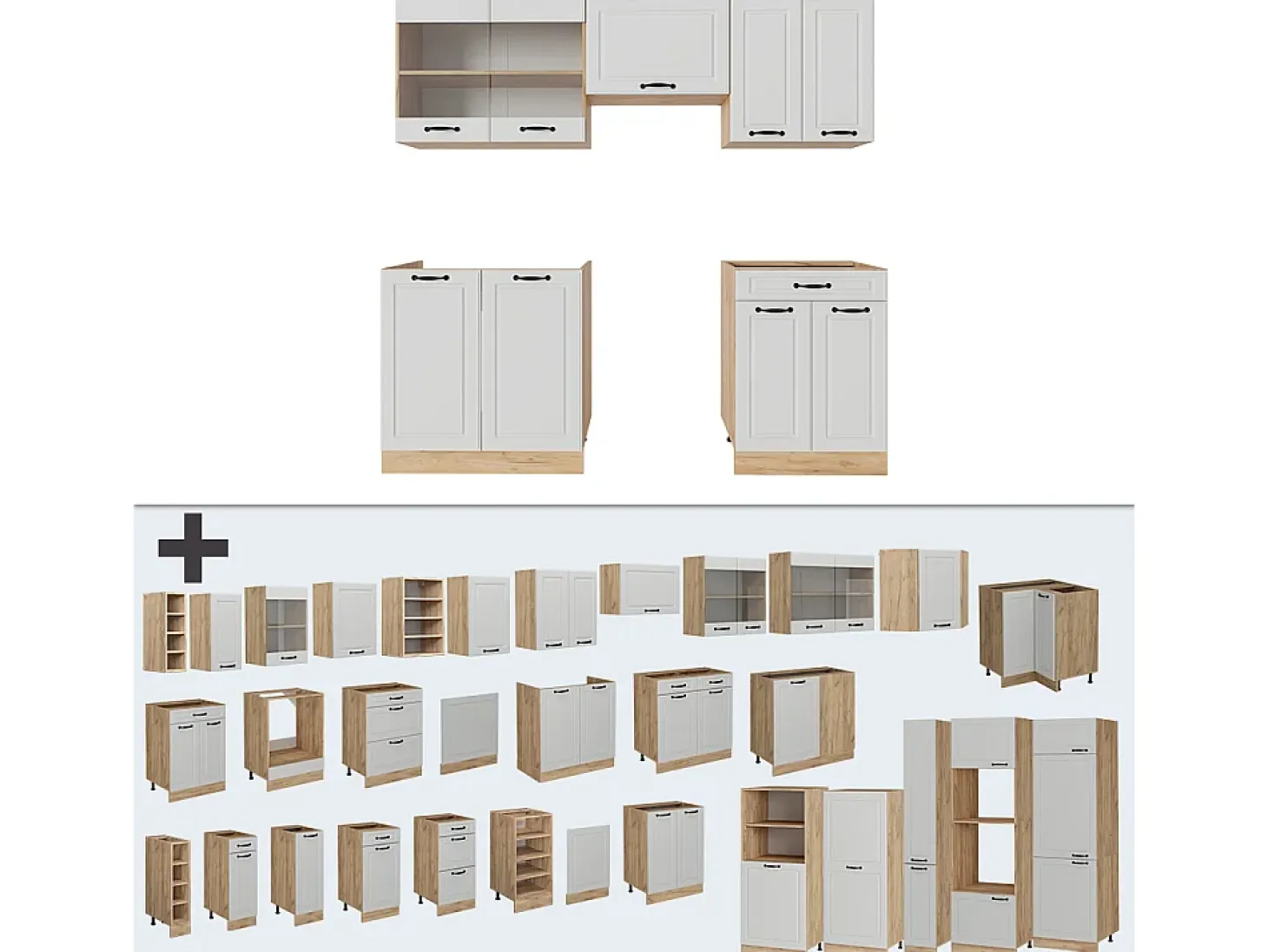 Mueble de cocina casa de campo blanca/roble dorado 200x60x81.6 r-line