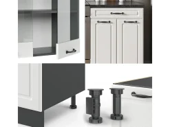 Mueble de cocina casa de campo blanca/antracita 200x60x81.6 r-line