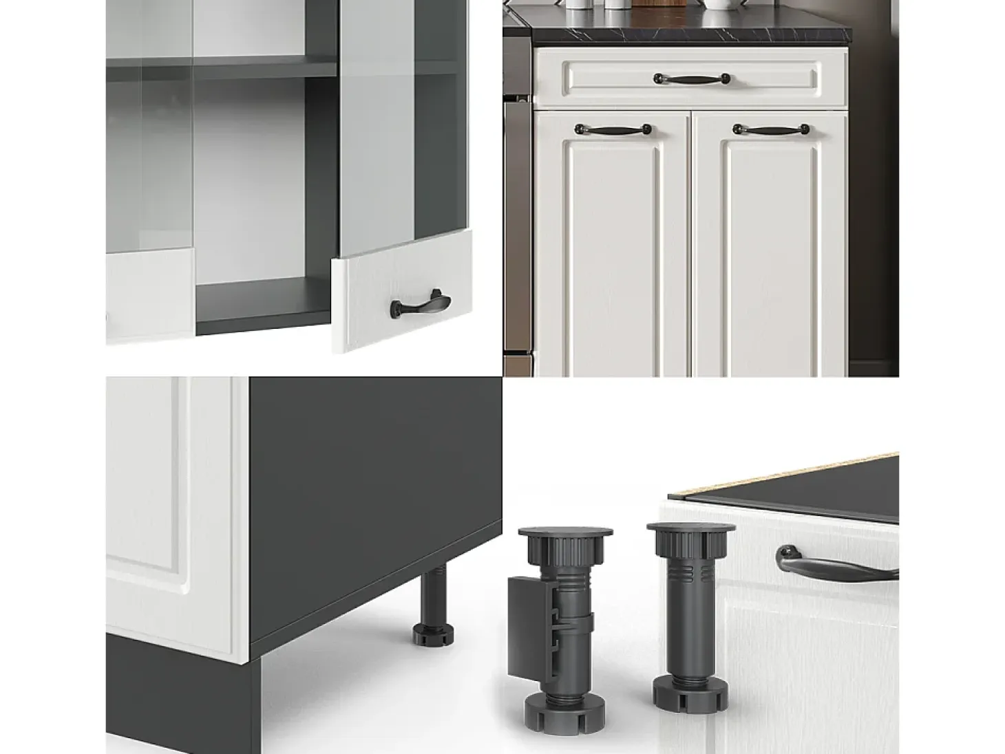 Mueble de cocina casa de campo blanca/antracita 200x60x81.6 r-line