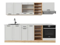 Mueble de cocina casa de campo blanca/roble dorado 240x60x81.6 r-line