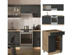 Mueble de cocina casa de campo antracita/roble dorado 200x60x81.6 r-line