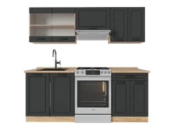 Mueble de cocina casa de campo antracita/roble dorado 200x60x81.6 r-line
