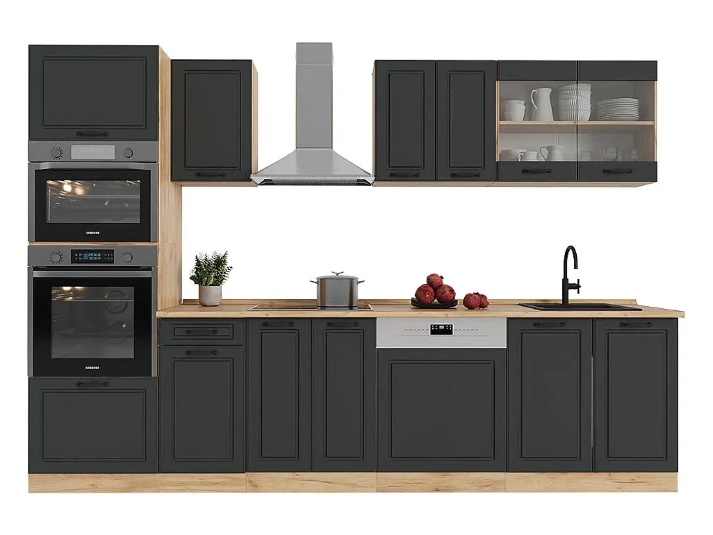 Mueble de cocina casa de campo antracita/roble dorado 300x60x81.6 r-line