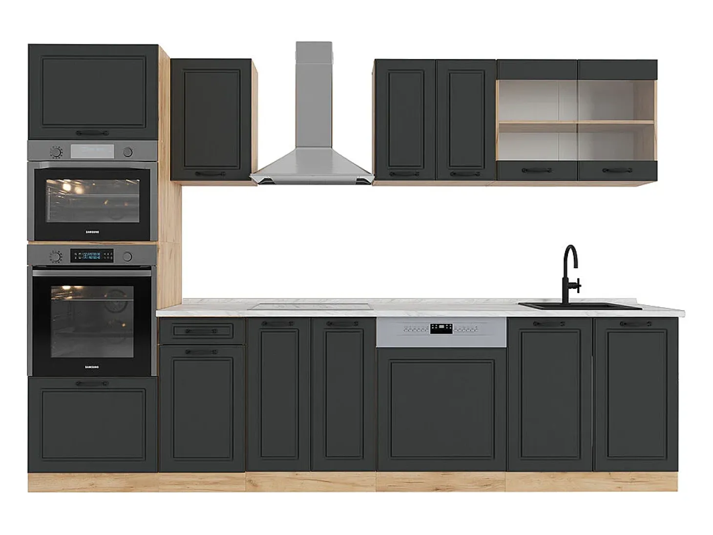 Mueble de cocina casa de campo antracita/roble dorado 300x60x81.6 r-line