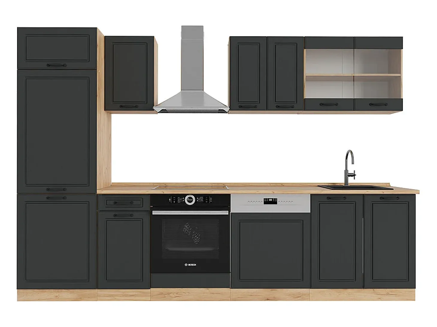 Mueble de cocina casa de campo antracita/roble dorado 300x60x81.6 r-line