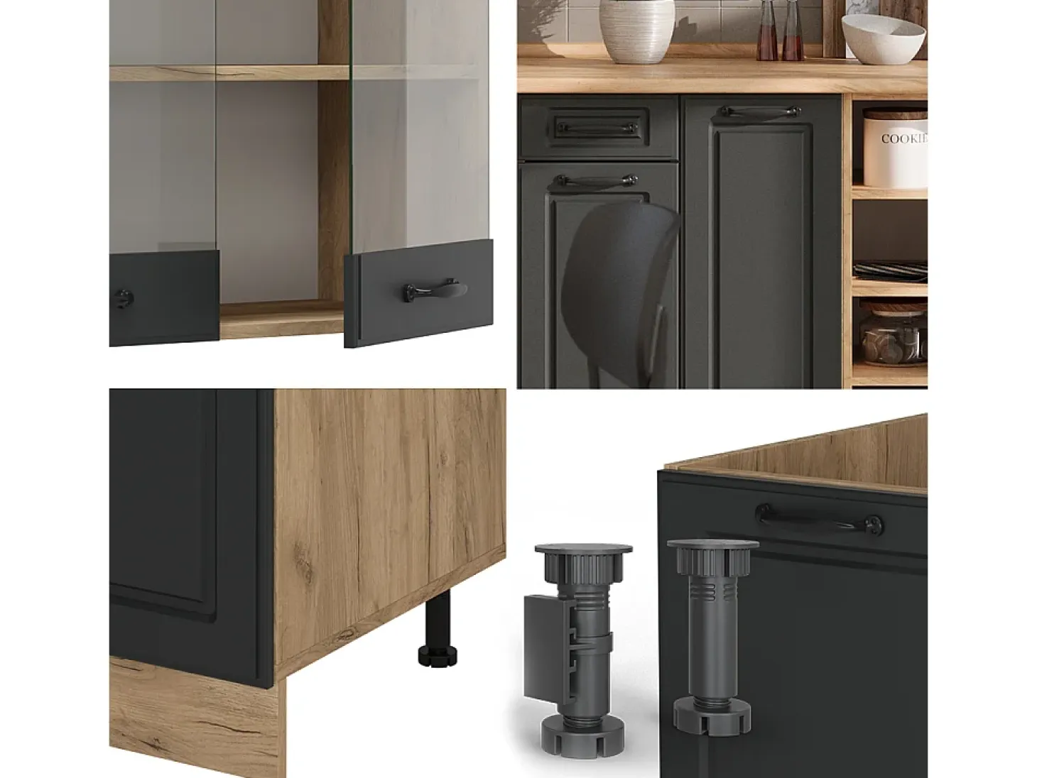 Mueble de cocina casa de campo antracita/roble dorado 240x60x81.6 r-line