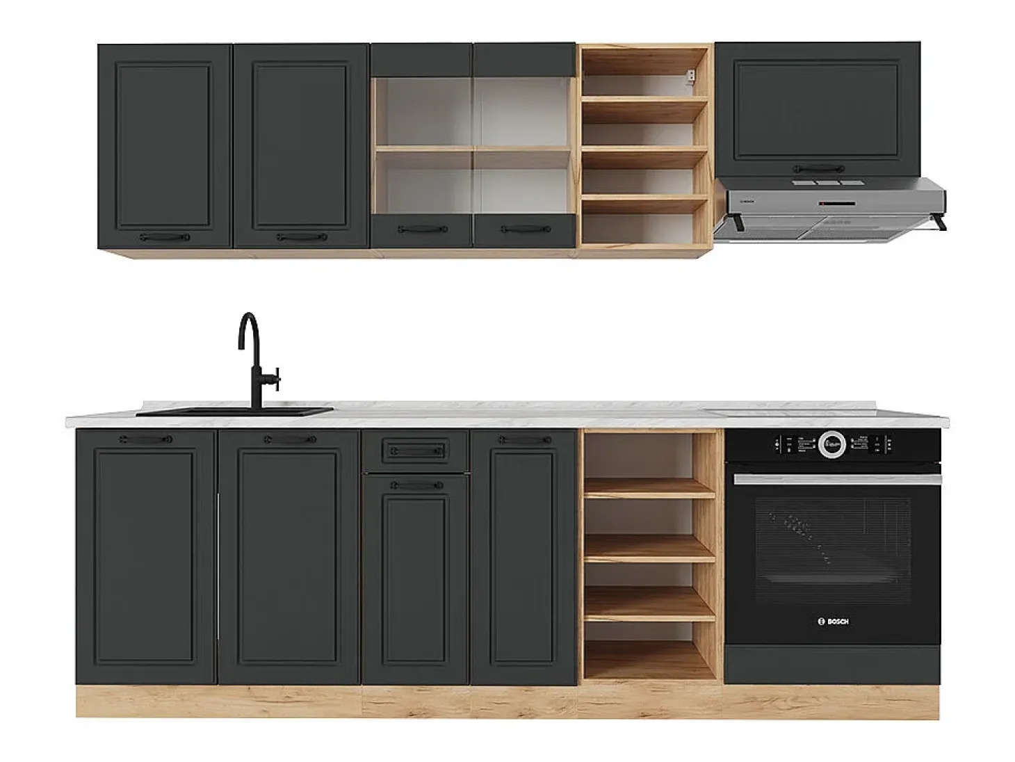 Mueble de cocina casa de campo antracita/roble dorado 240x60x81.6 r-line