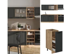 Mueble de cocina casa de campo antracita/roble dorado 240x60x81.6 r-line