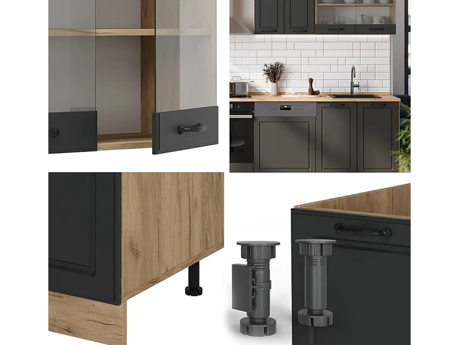 Mueble de cocina casa de campo antracita/roble dorado 300x60x81.6 r-line
