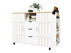 Mueble de cocina con puerta - 110 x 42 x 90 cm - Carrito de cocina con 3 cajones - MDF - Blanco