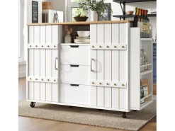 Mueble de cocina con puerta - 110 x 42 x 90 cm - Carrito de cocina con 3 cajones - MDF - Blanco