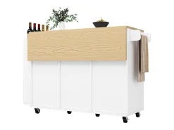 Mueble de cocina con puerta - 110 x 42 x 90 cm - Carrito de cocina con 3 cajones - MDF - Blanco