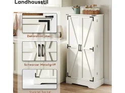 Mueble de cocina de 128,5 cm, estilo rústico, LED, 2 puertas, estantes regulables, blanco