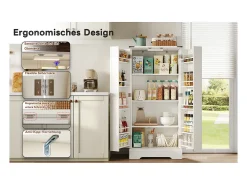 Mueble de cocina de 128,5 cm, estilo rústico, LED, 2 puertas, estantes regulables, blanco