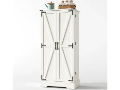 Mueble de cocina de 128,5 cm, estilo rústico, LED, 2 puertas, estantes regulables, blanco