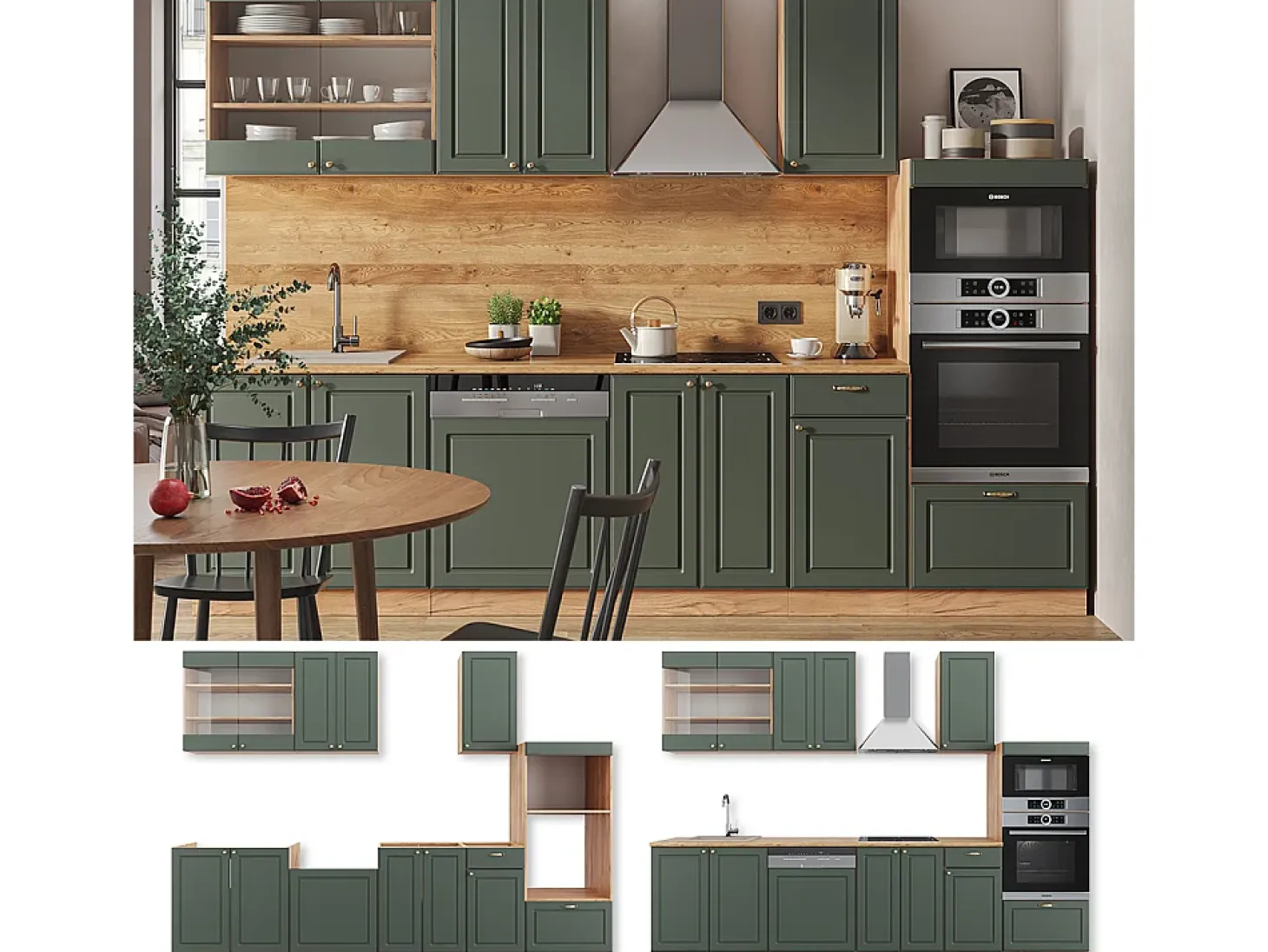 Mueble de cocina green-gold country/gold power roble 300x60x81.6 fame-line