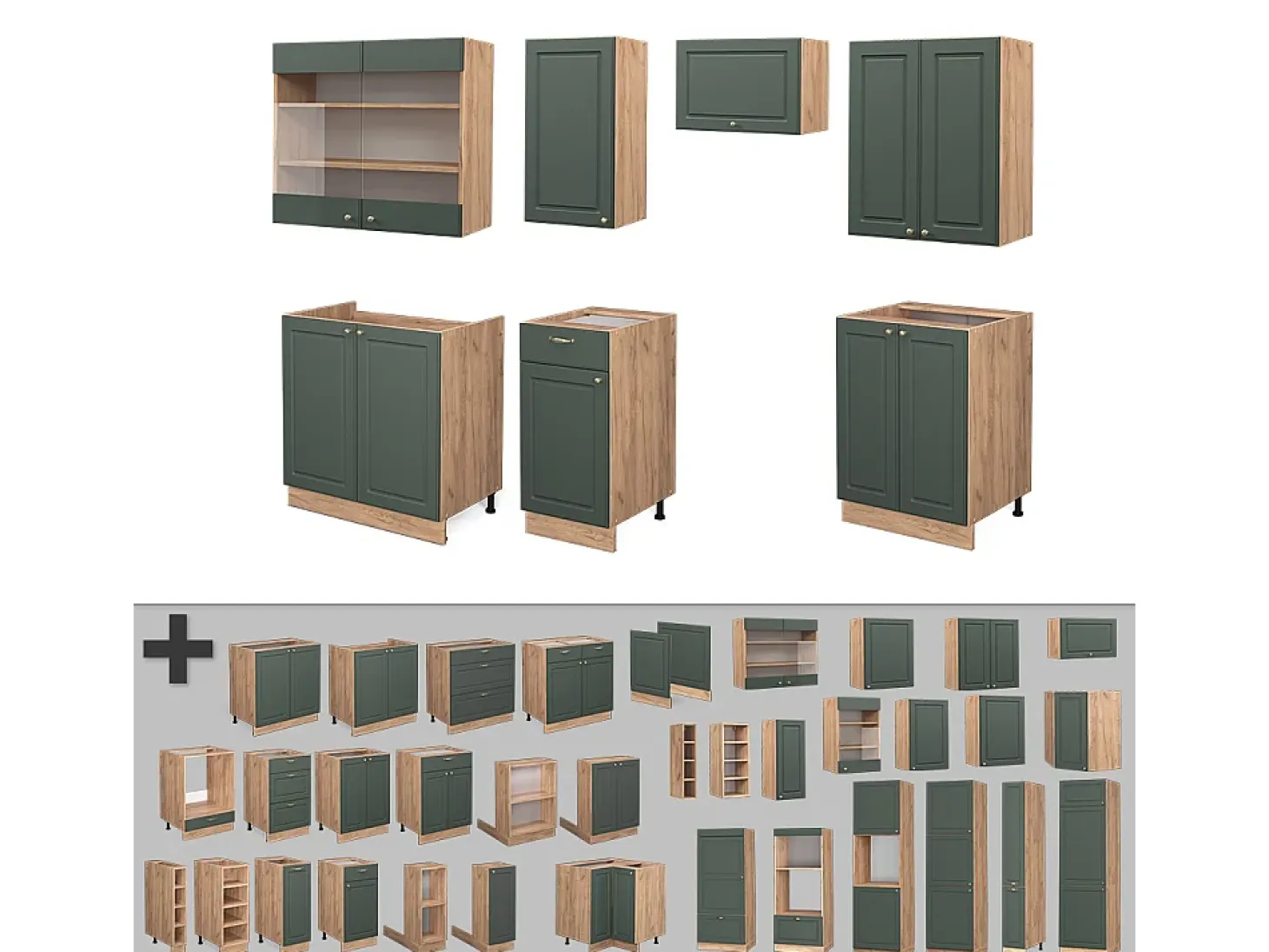 Mueble de cocina green-gold country/gold power roble 240x60x81.6 fame-line