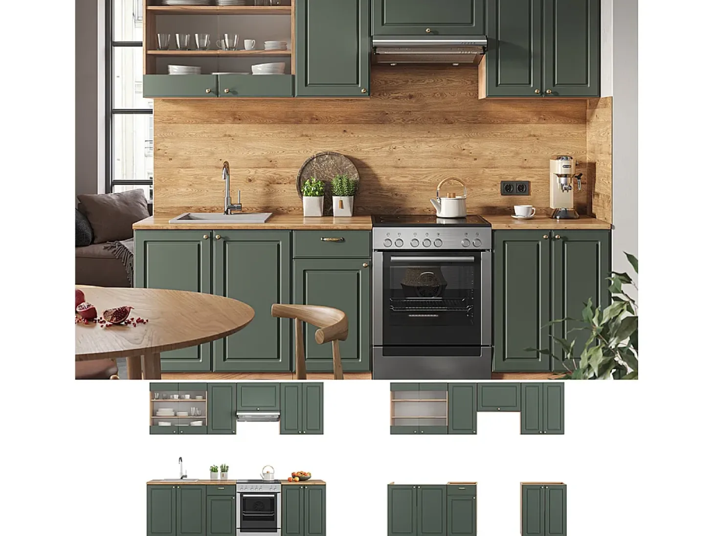 Mueble de cocina green-gold country/gold power roble 240x60x81.6 fame-line