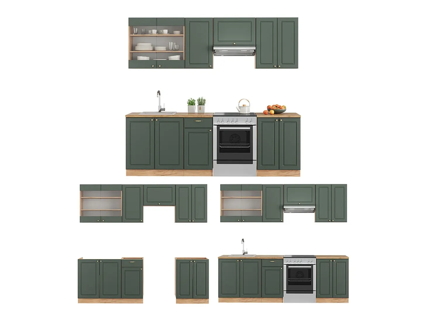 Mueble de cocina green-gold country/gold power roble 240x60x81.6 fame-line