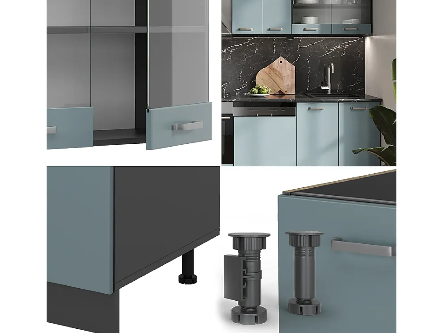 Mueble de cocina gris azulado/antracita 300x60x81.6 r-line