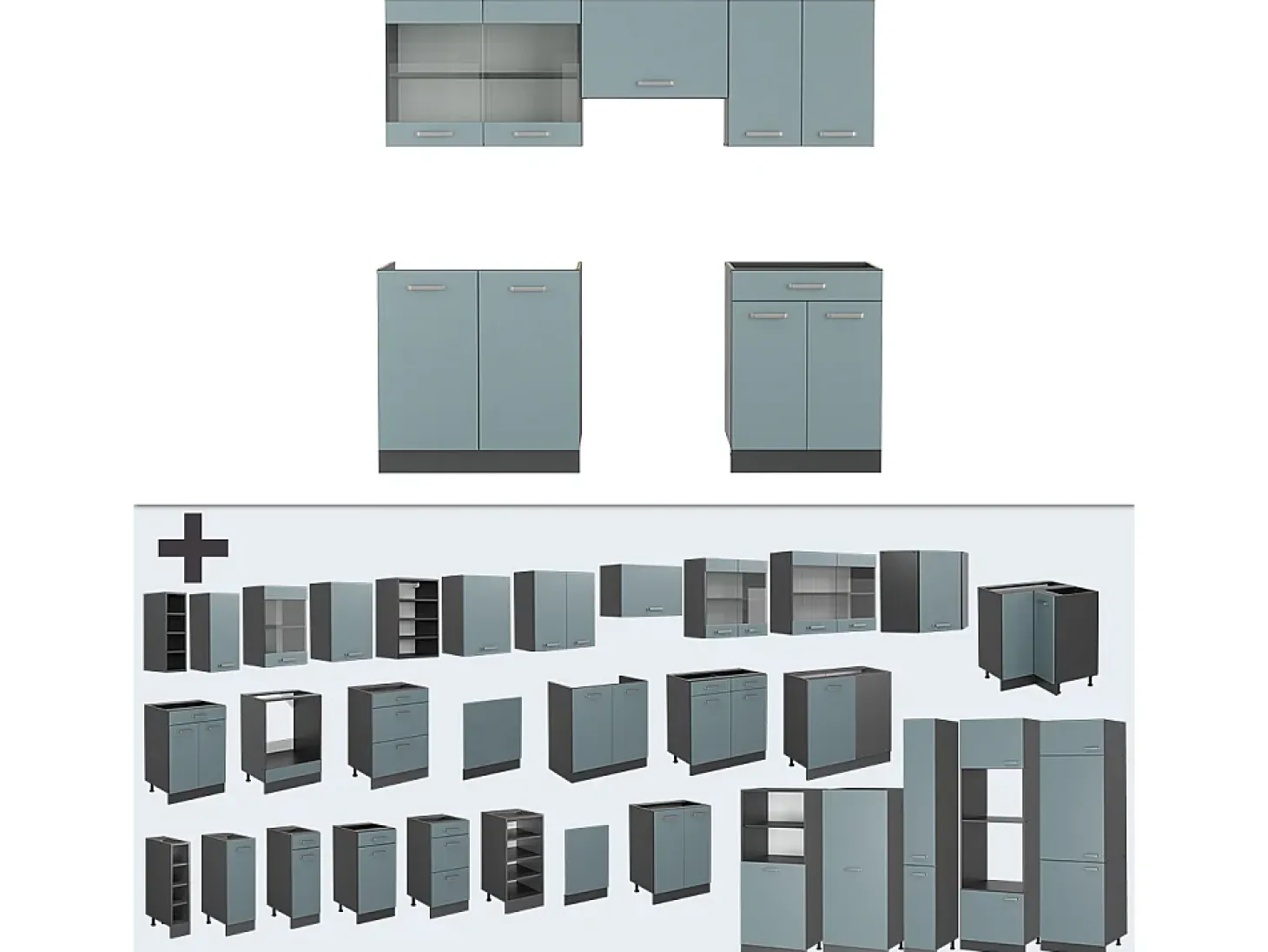 Mueble de cocina gris azulado/antracita 200x60x81.6 r-line