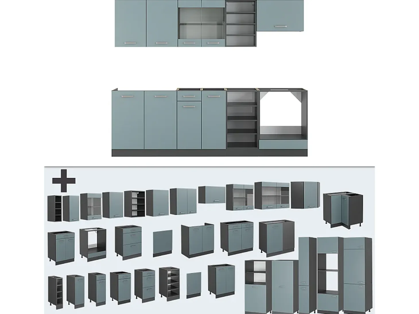 Mueble de cocina gris azulado/antracita 240x46x81.6 r-line